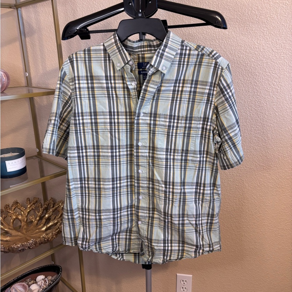 George Classic Fit Plaid Short Sleeve Button Down Shirt Men’s‎ L 42-44 Stretch